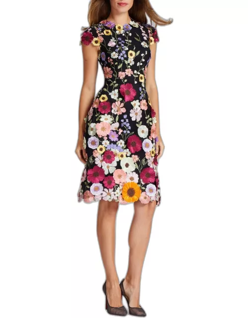 3D Floral Applique Lace Knee-Length Dres
