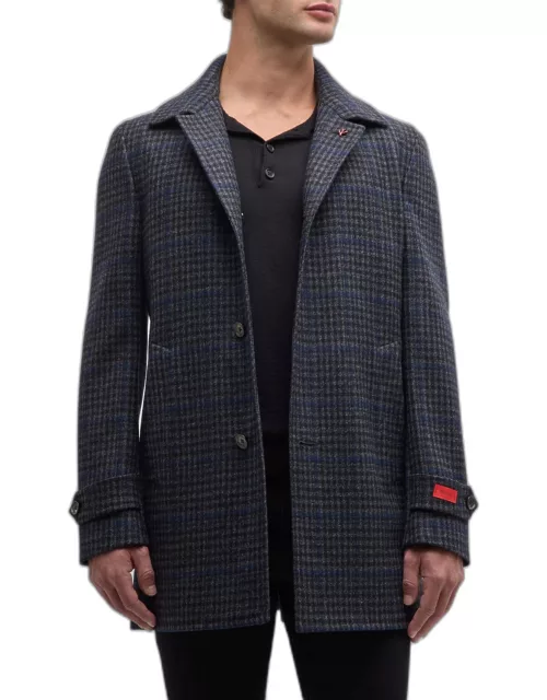 Men's Check Wool Single-Breasted Overcoat