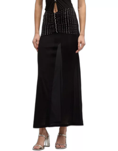 Stud Ruched Maxi Skirt