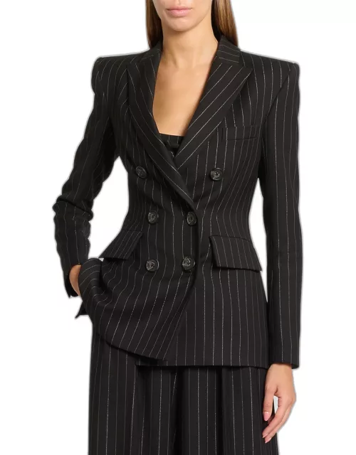 Metallic Pinstripe Fitted Double-Breasted Blazer Jacket