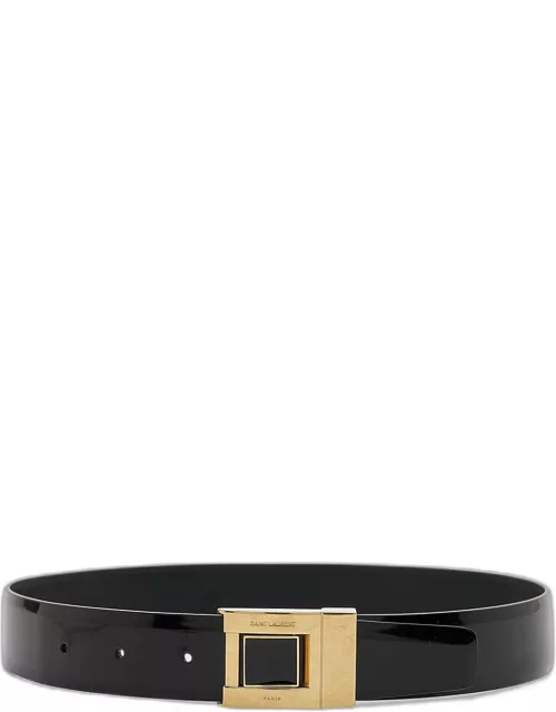 Patent Leather Belt With Engraved Brass Buckle