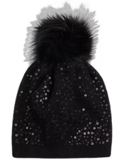 All-Over Sequin Wool-Blend Beanie With Po