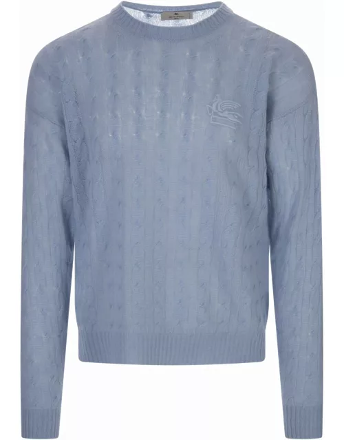 Etro Light Blue Braided Cashmere Sweater
