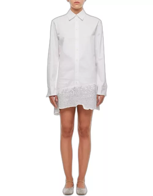 JW Anderson Distressed Glitter Hem Tunic Cotton Shirt Dress White