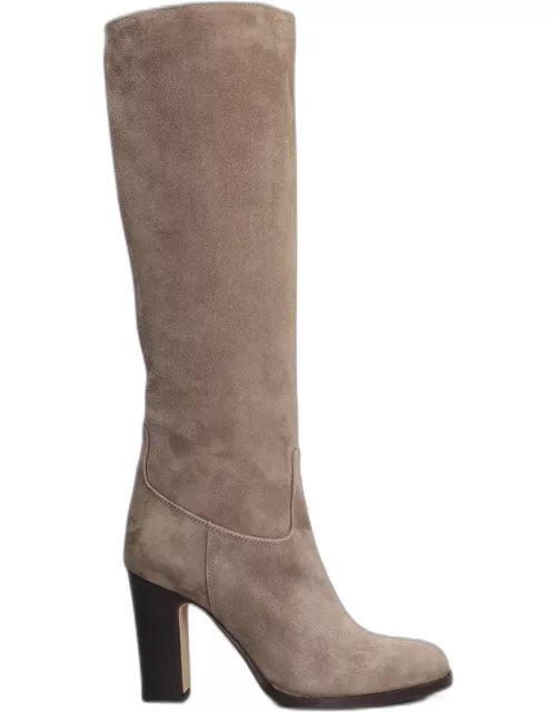 Julie Dee High Heels Boots In Taupe Suede