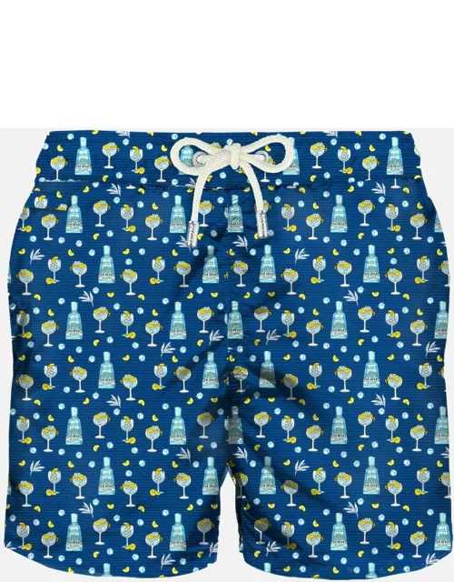 MC2 Saint Barth Man Light Fabric Swim Shorts With Gin Mare All Over Print Gin Mare Special Edition