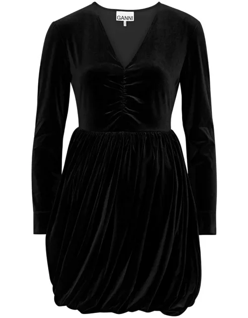 Ganni Ruched Velvet Mini Dress - Black - 40 (UK12 / M)