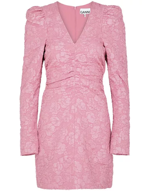 Ganni Floral-jacquard Mini Dress - Pink - 36 (UK8 / S)