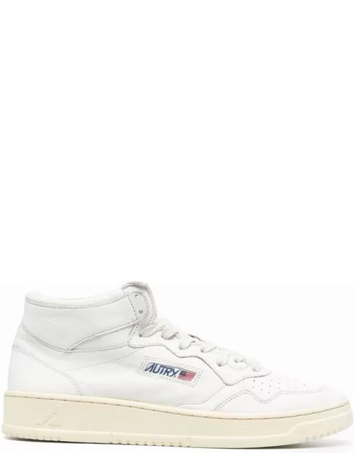 Autry Hig Top White Leather Sneakers With Logo Man