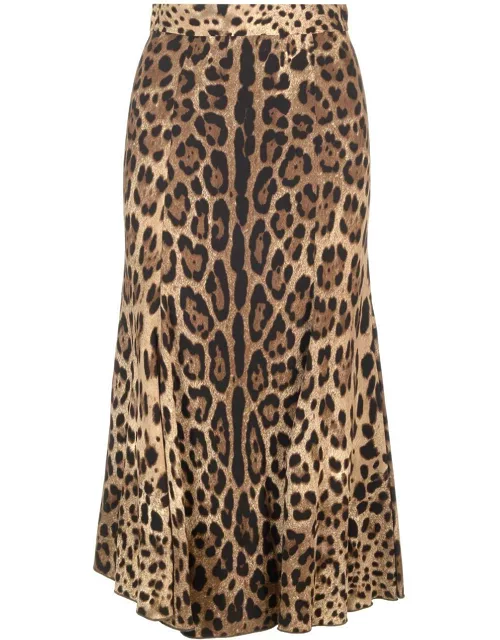 Dolce & Gabbana Leopard Print Jersey Midi Skirt