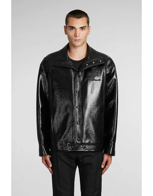 Courrèges Leather Jacket In Black Polyuretan