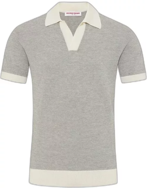 Horton - Marl Tailored Fit Contrast Texture Merino Polo Shirt In White Sand/Grey