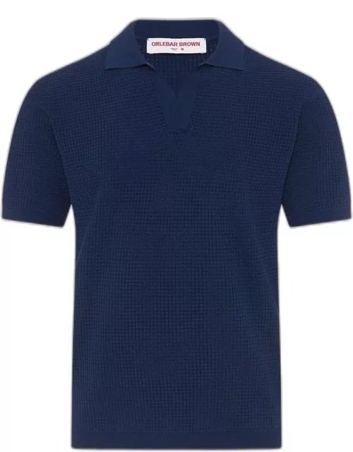 Roddy - Lagoon Blue Classic Fit Waffle Mesh Stitch Polo Shirt