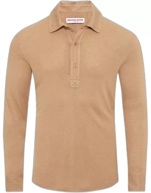 Sebastian Cashmere - Biscuit Tailored Fit Long-Sleeve Cashmere Polo Shirt