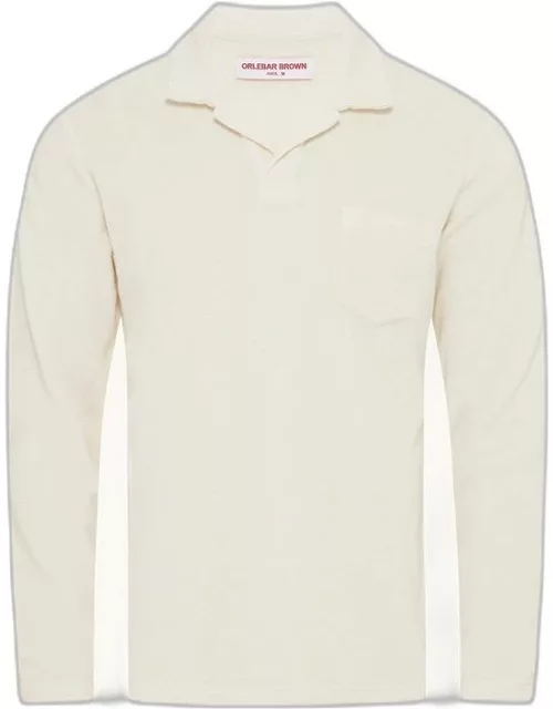 Terry Towelling - Cashew Tailored Fit Long-Sleeve Cotton Towelling Resort Polo Shirt