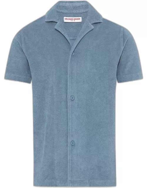 Howell Towelling - Relaxed Fit Capri Collar Cotton Towelling Shirt In Wish Blue
