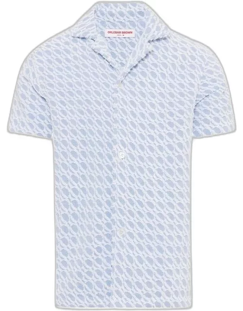 Howell Towelling - Wish Blue Orbit Jacquard Capri Collar Relaxed Fit Cotton Shirt