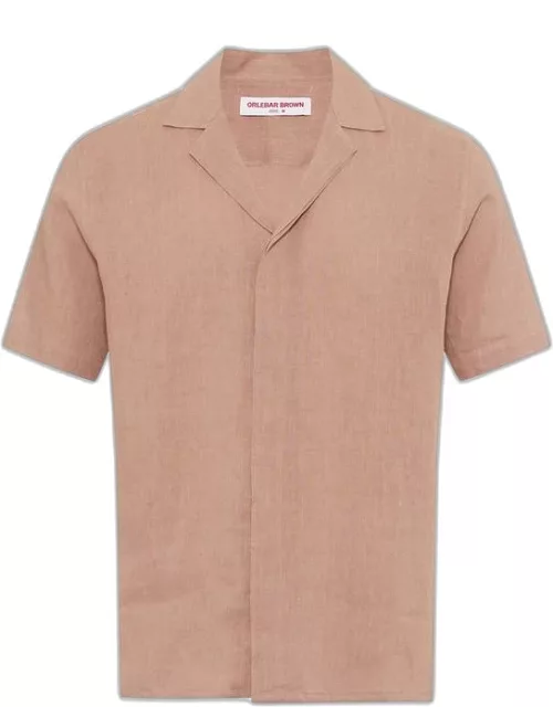 Maitan Linen - Relaxed Fit Capri Collar Italian Linen Shirt In Caramel Pink