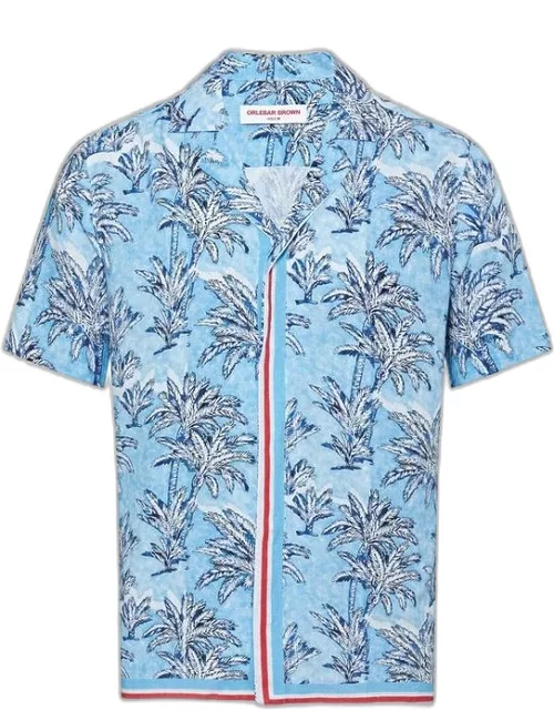 Maitan - Bright Wish Blue Palm Border Capri Collar Shirt