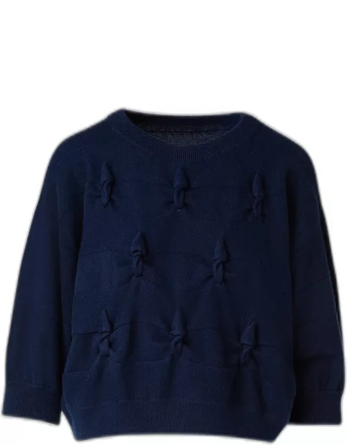 Cashmere Cropped Pullover with Cable Knot Embellishment