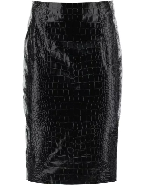 VERSACE croco-effect leather pencil skirt