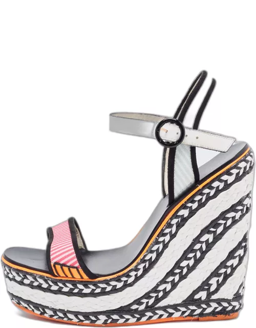 Sophia Webster Tricolor Leather and Canvas Lucita Wedge Sandal