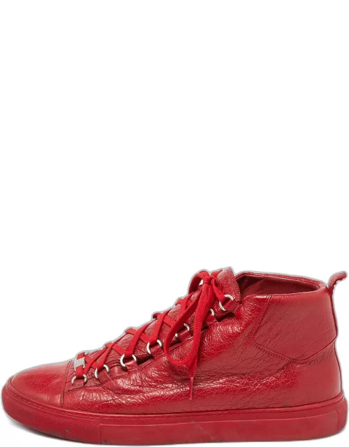 Balenciaga Red Textured Leather Arena High Top Sneaker