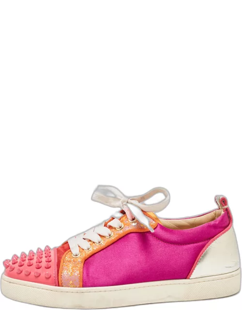 Christian Louboutin Multicolor Satin And Leather Spikes Low Top Sneaker
