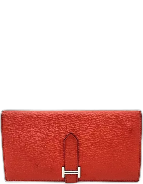 Hermes Red/Orange Leather Bearn Wallet