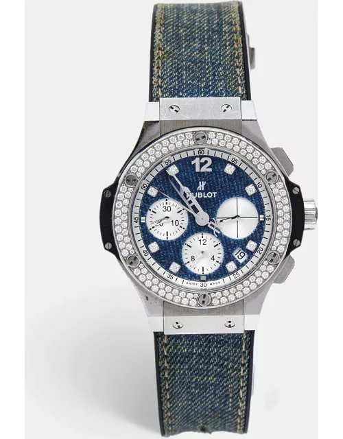 Hublot Blue Stainless Steel Diamond Fabric Rubber Limited Edition Big Bang Jeans 341.SX.2710.NR.1104.JEANS Men's Wristwatch 41 m