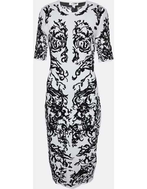 Alaia White Floral Jacquard Knit Midi Dress
