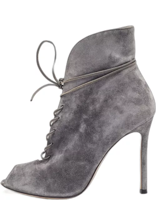 Gianvito Rossi Grey Suede Jane Ankle Bootie