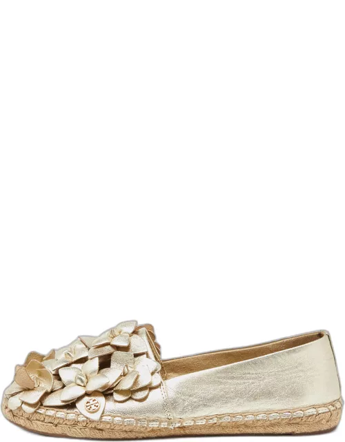 Tory Burch Gold Leather Blossom Espadrille Flat