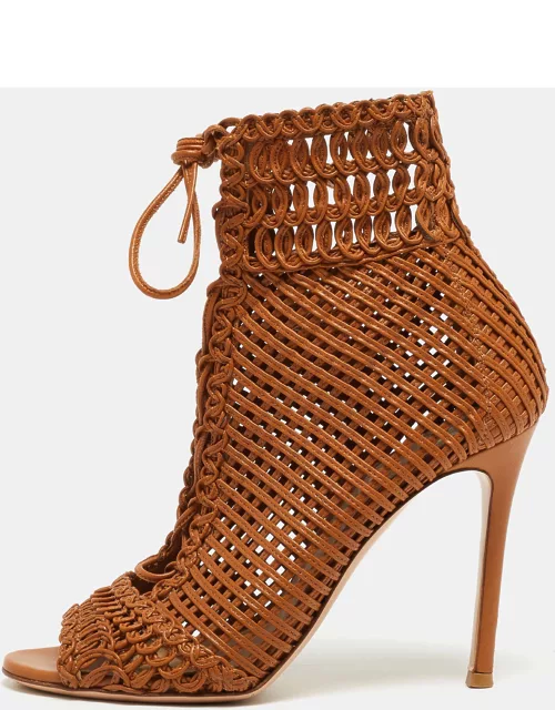 Gianvito Rossi Tan Woven Leather Marnie Ankle Bootie
