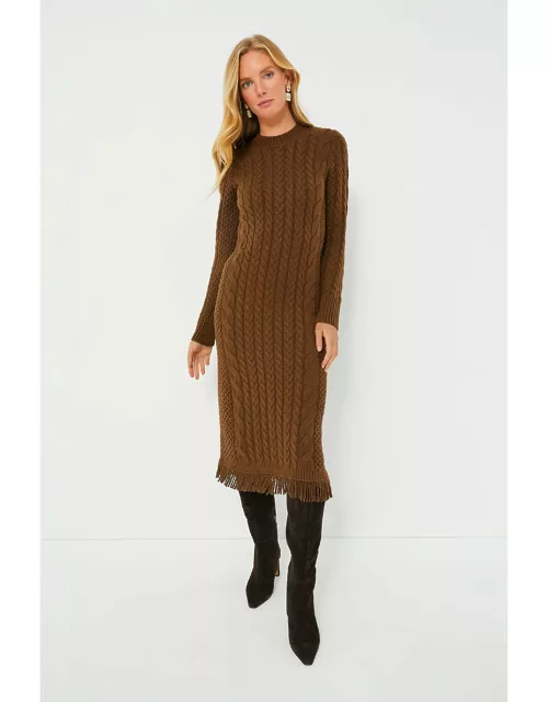 Brown Freya Fringe Sweater Dres
