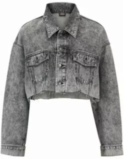 HUGO x Bella Poarch cropped relaxed-fit denim jacket- Dark Grey Women's Jackets and Coat