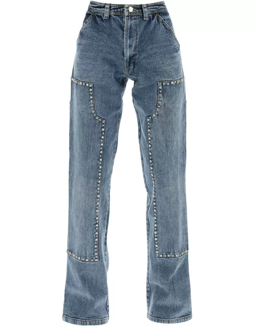 Des Phemmes Straight Cut Jeans With Rhinestone