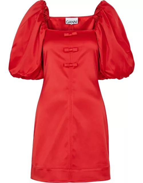 Ganni Bow-embellished Satin Mini Dress - Red - 36 (UK8 / S)
