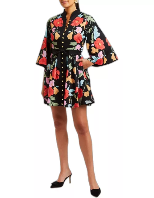 Carmen Floral-Print Flare-Sleeve Mini Dres
