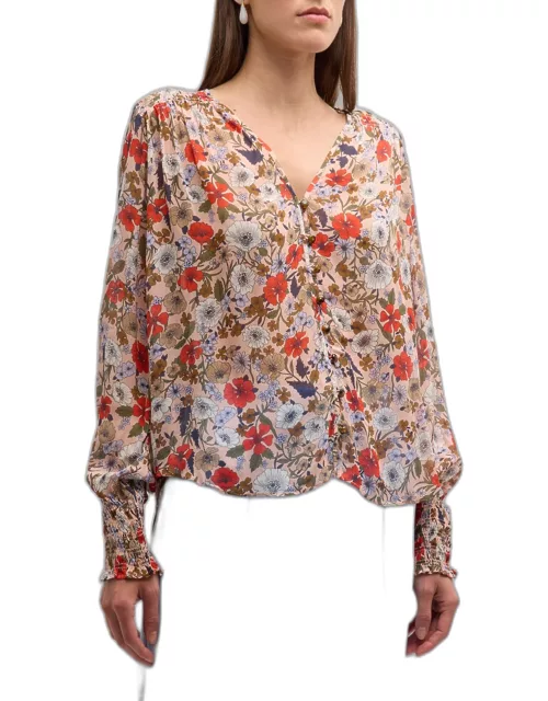 Neha Floral Smocked Long-Sleeve Top