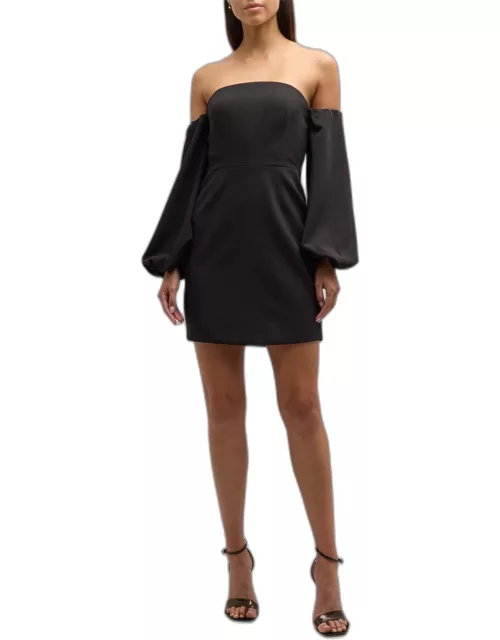 Off-Shoulder Blouson-Sleeve Mini Dres