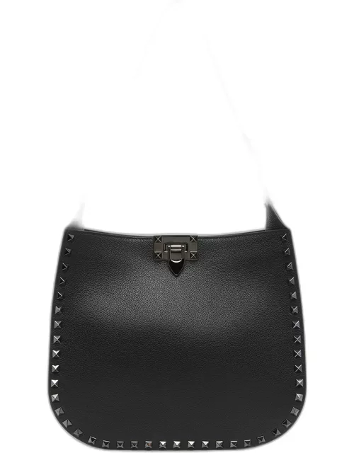 Small Rockstud Grainy Leather Hobo Bag