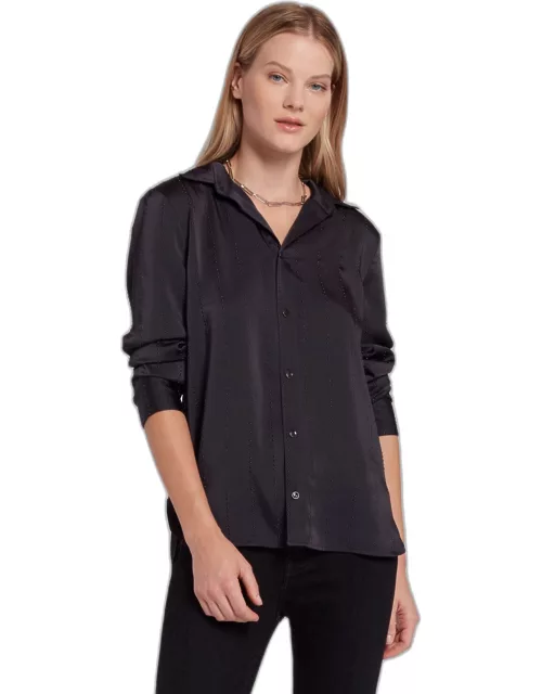 Embellished Satin Button-Up Shirt in Black