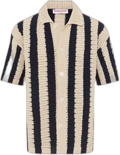 Thomas Crochet - Night Iris/Cashew Crochet Stripe Relaxed Fit Organic Cotton Shirt