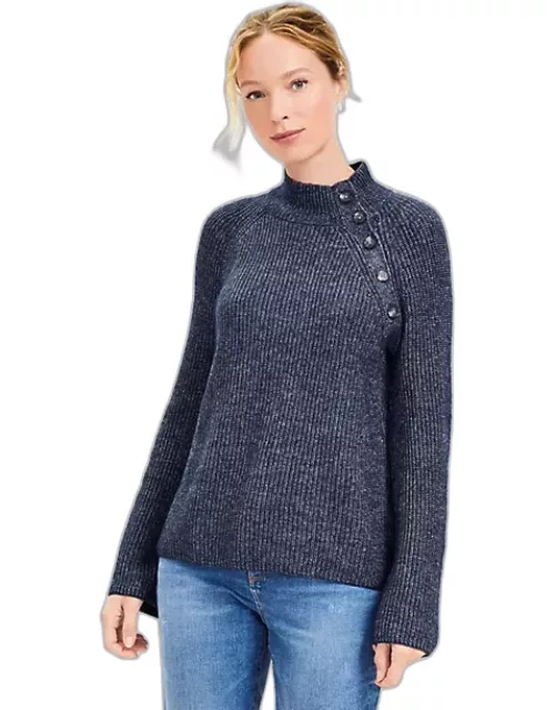 Loft Ribbed Button Neck Flare Sleeve Sweater