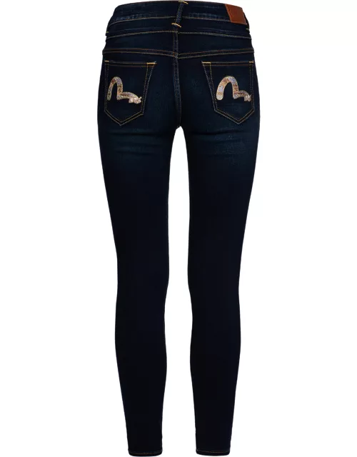 Floral-Pattern Seagull Embroidery High-Waist Skinny Jean
