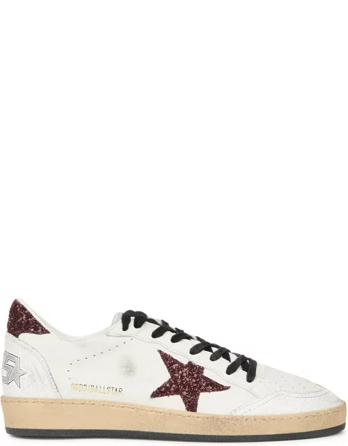 Golden Goose Ball Star Distressed Leather Sneakers - White And Red