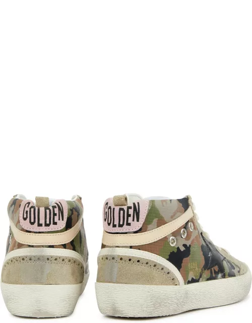 Golden Goose Mid Star Distressed Panelled Suede Sneakers - Khaki