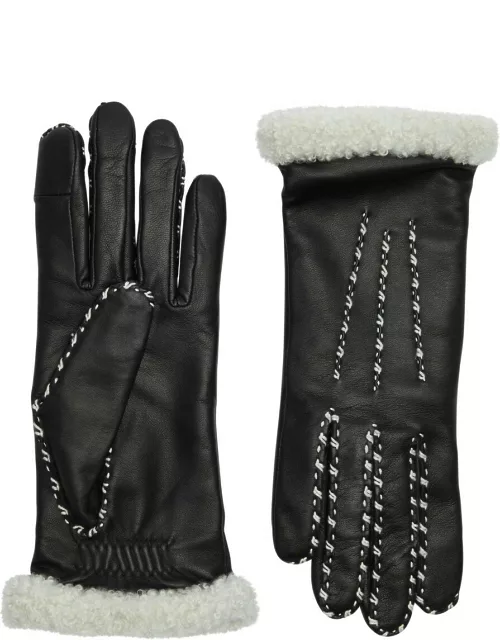 Agnelle Marie Louise Leather Gloves - Black