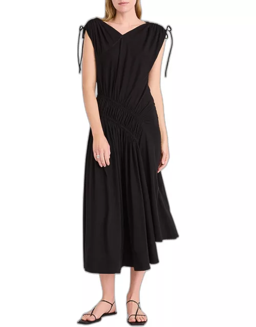 Zephyr Ruched Cotton Jersey Midi Dres